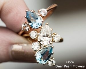 Aquamarine pear moissanite and 14k gold twig engagement ring