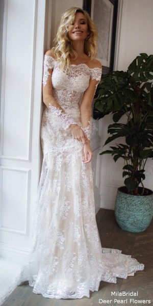 Nektaria -Detachable Train Long Sleeves Wedding Dress