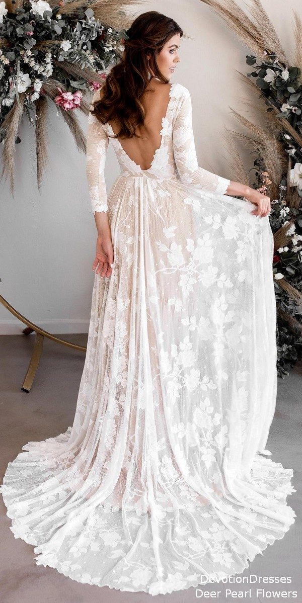 Open Back Long Sleeve Wedding Dress