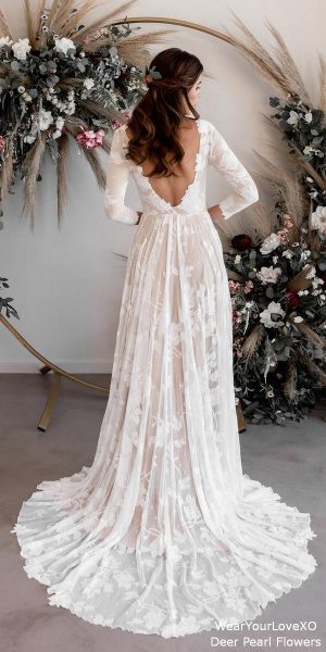 Open Back Long Sleeve Wedding Dress