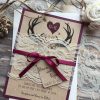 Rustic Country Burgundy Antler Wedding Invitations