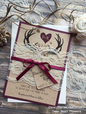 Rustic Country Burgundy Antler Wedding Invitations