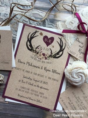 Rustic Country Burgundy Antler Wedding Invitations