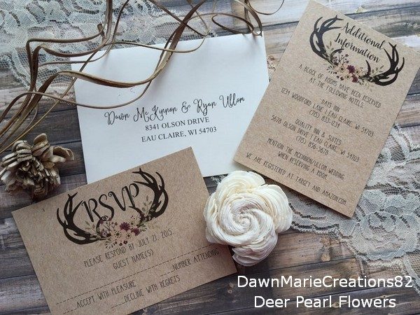 Rustic Country Burgundy Antler Wedding Invitations