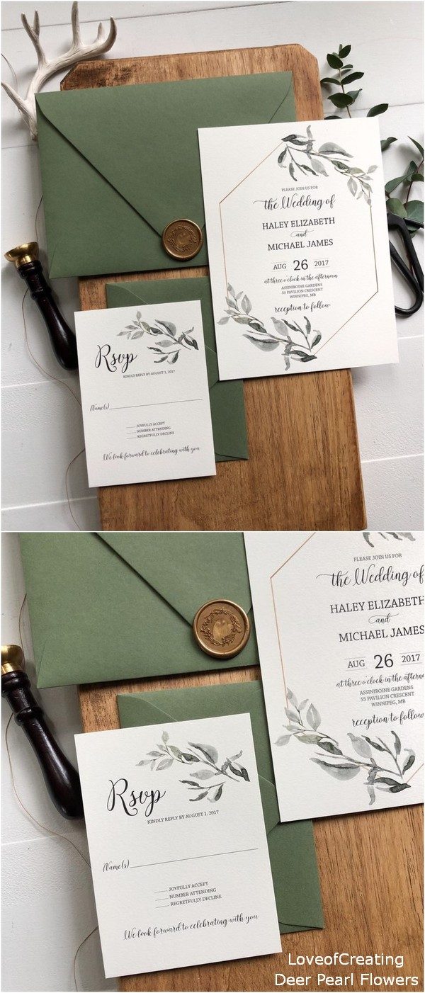 Rustic Gold and Greenery Wedding Invitation