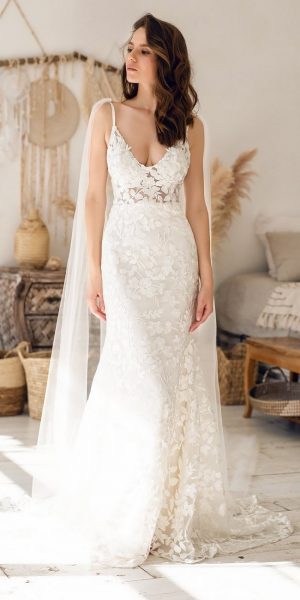 Sheath lace V neck Wedding Dress