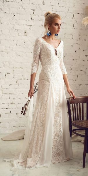 bohemian open back wedding dress with sleeves