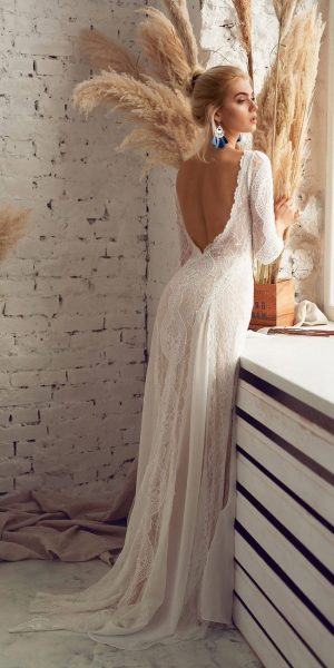 bohemian open back wedding dress with sleeves