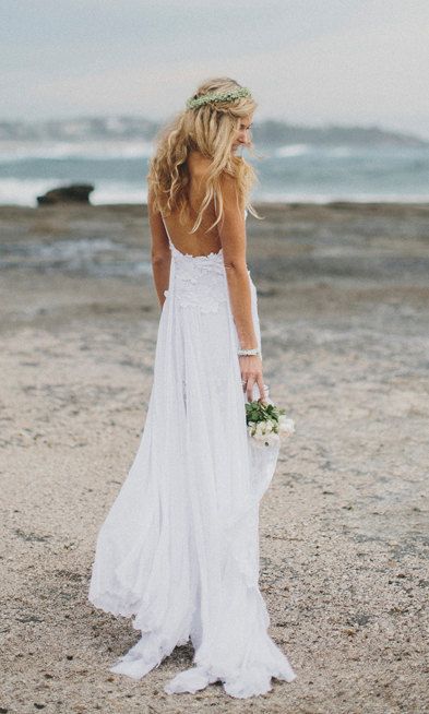 Backless Sexy Chiffon Lace Beach wedding Dress