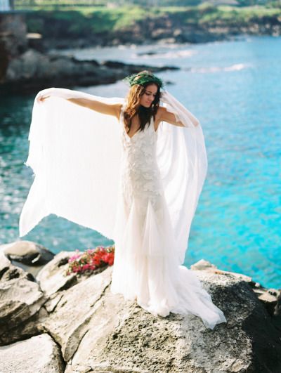 Boho V Neck Lace Wedding Dress for Maui wedding