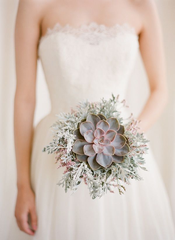 Purple rose succulent and dusty miller bridal bouquet