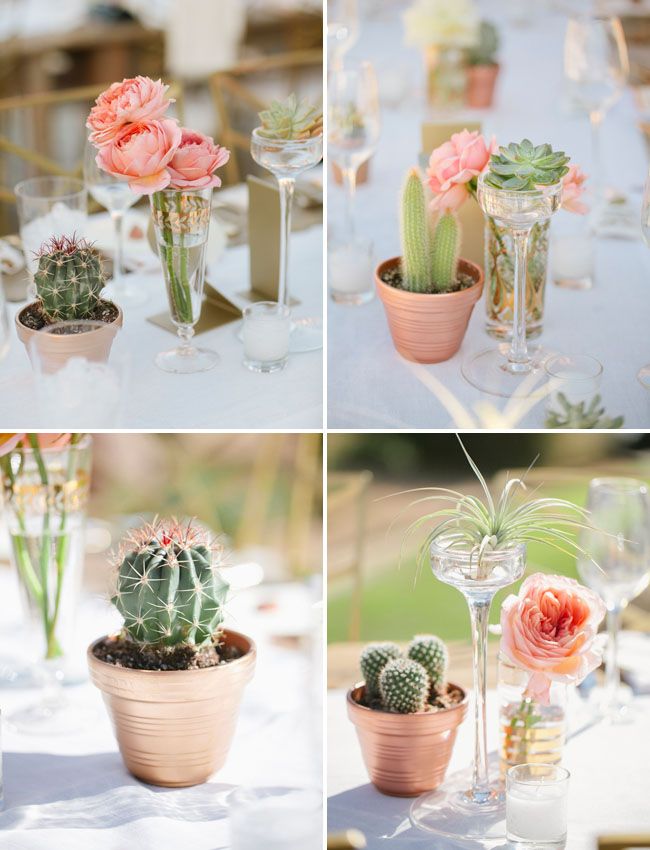 cactus succulent and airplants used as centerpieces from this palm springs