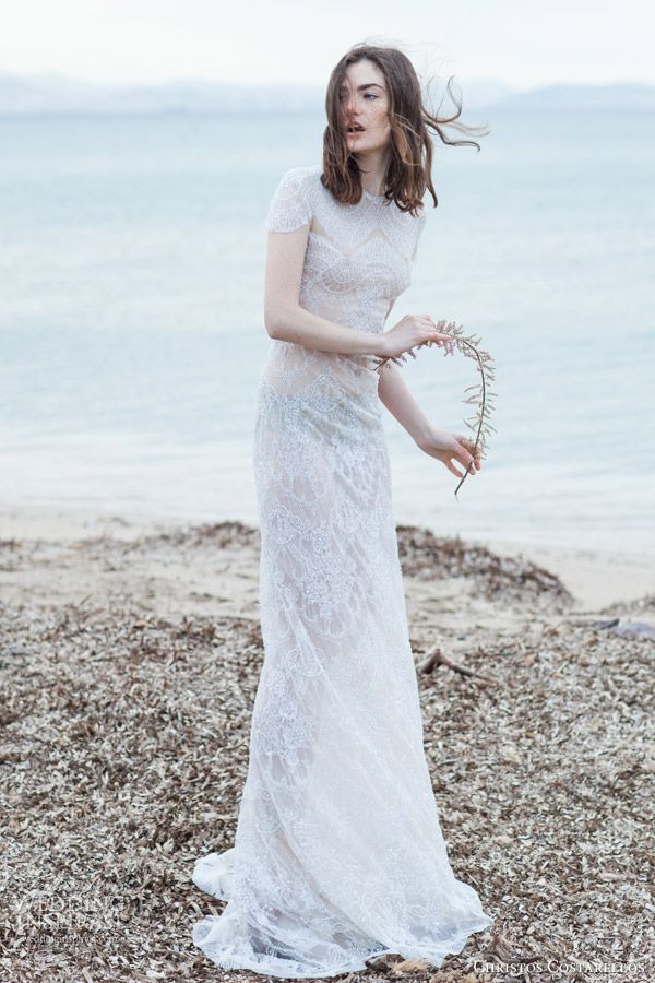 cap sleeves full lace beach wedding dress