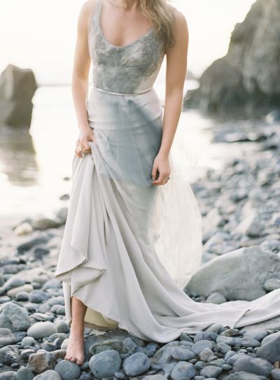 grey beach wedding gown