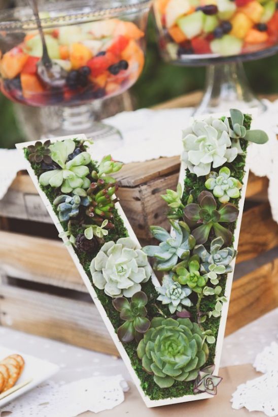 rustic wedding decor ideas-Succulent monogram wedding decor