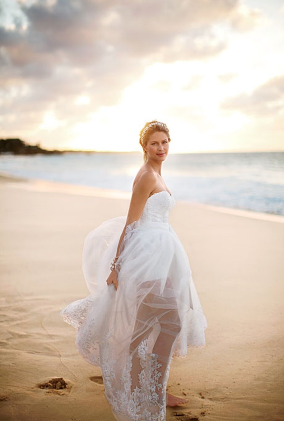 strapless beach hi-low wedding dress