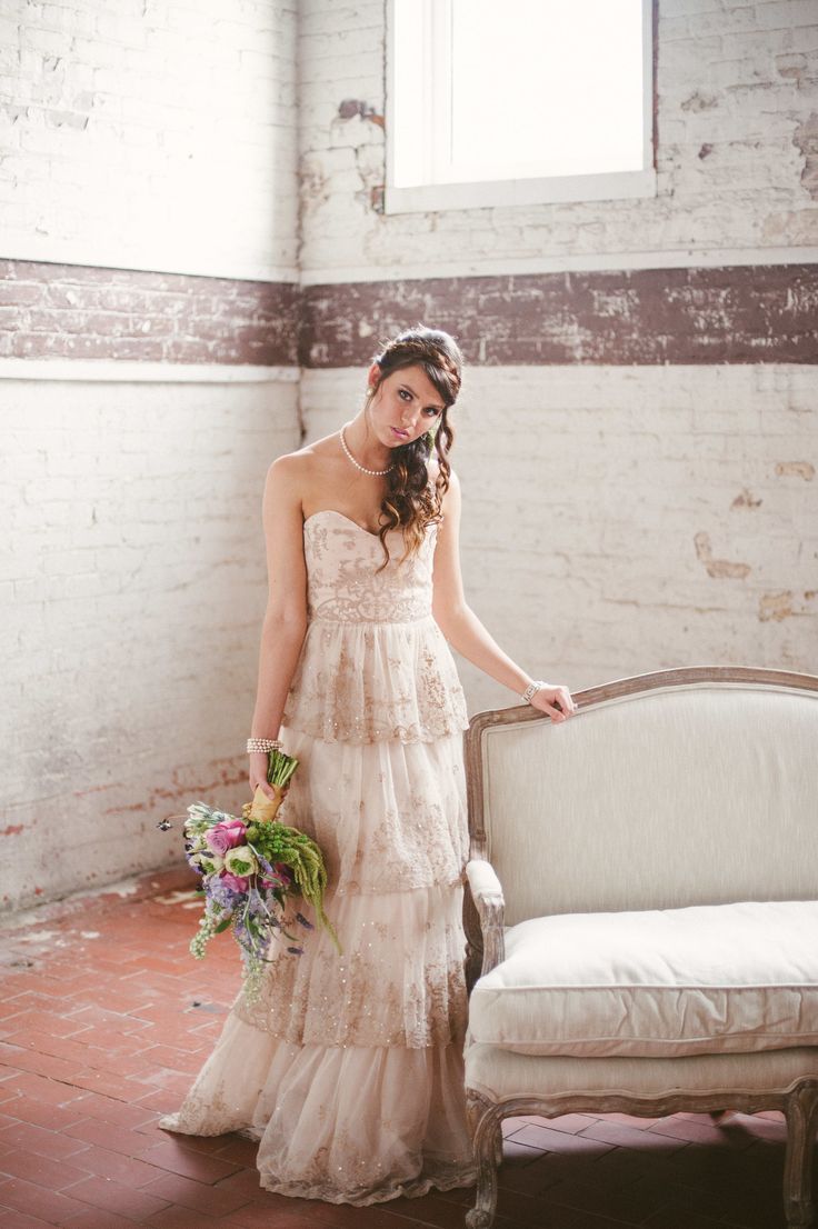 vintage blush pink beach wedding gown