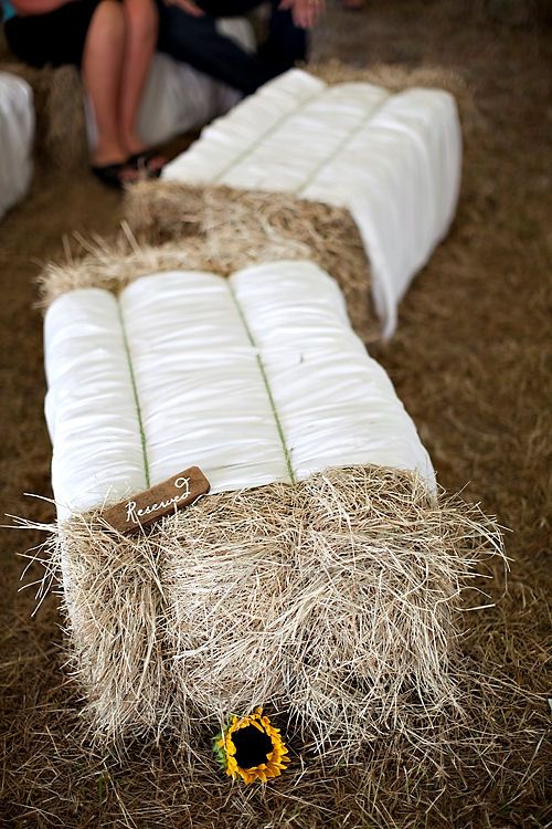 Haybale Wedding Seating With White Fabric My Deer Flowers