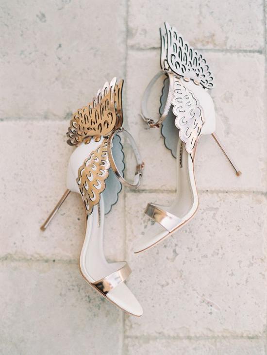 white and gold wedding shoes