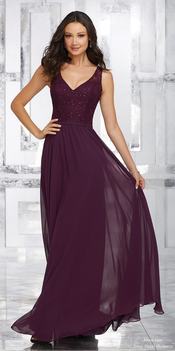 Chiffon Bridesmaids Dress with Beaded Lace Bodice and Keyhole Back 2