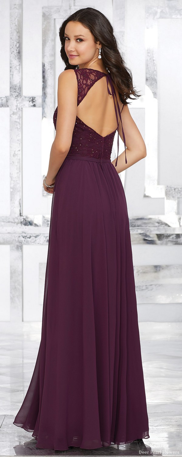 Chiffon Bridesmaids Dress with Beaded Lace Bodice and Keyhole Back 3