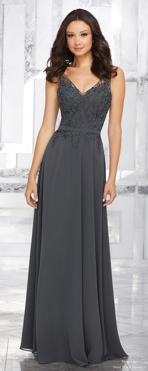 Chiffon Bridesmaids Dress with Embroidered Beaded Bodice