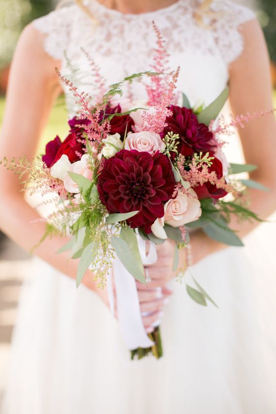 Crimson and pink wedding bouquet