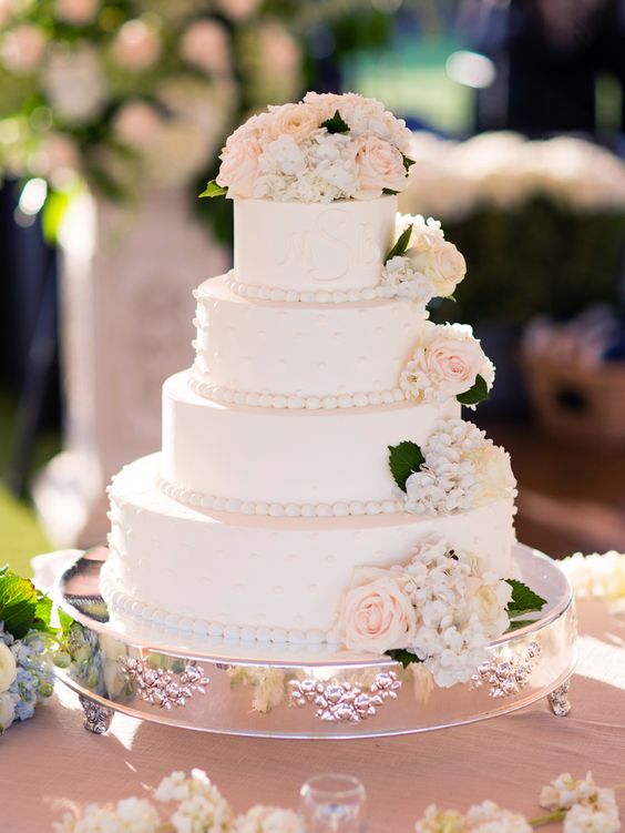 Four-Tier Flower-Decorated Wedding Cake