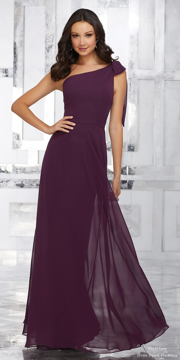 One Shoulder Chiffon Bridesmaids Dress with Removable Shoulder Bow 2