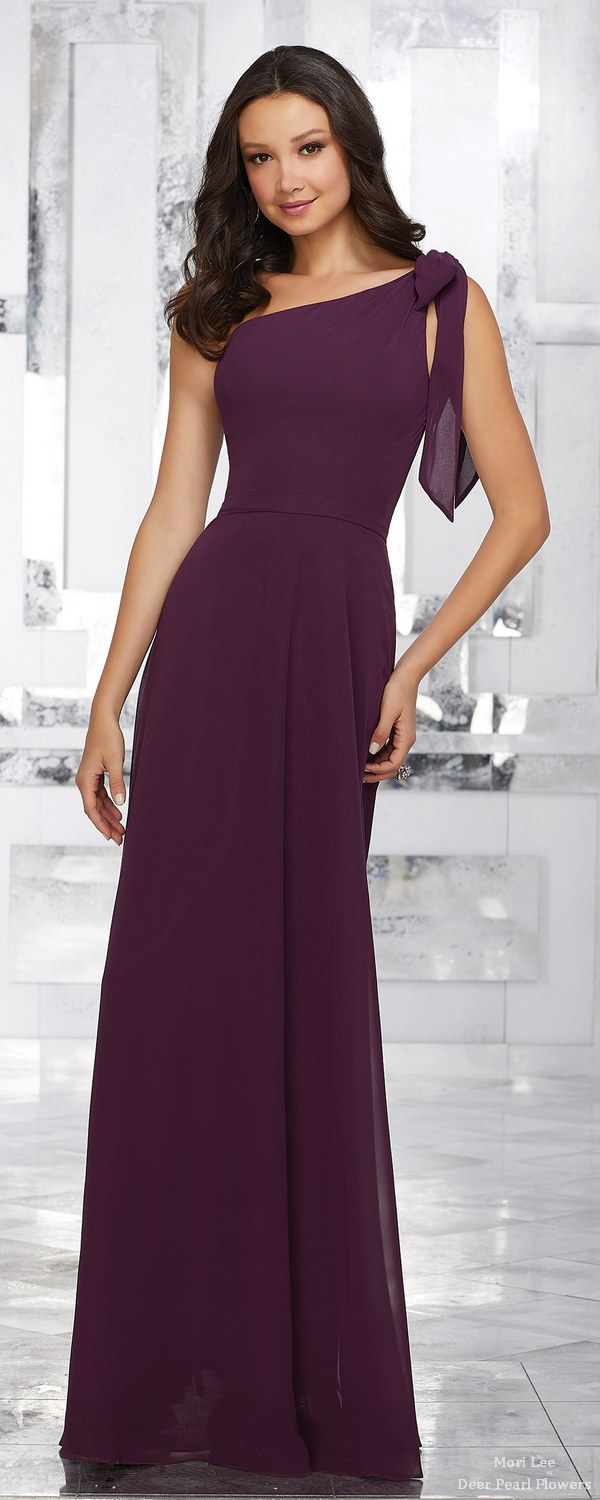 One Shoulder Chiffon Bridesmaids Dress with Removable Shoulder Bow