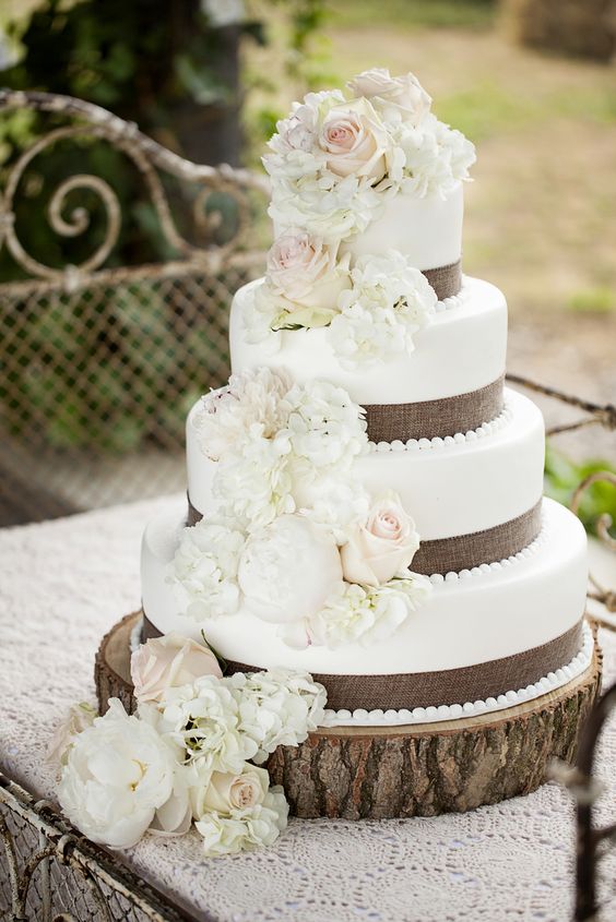 Round Wedding Cake With Cascading Hydrangeas