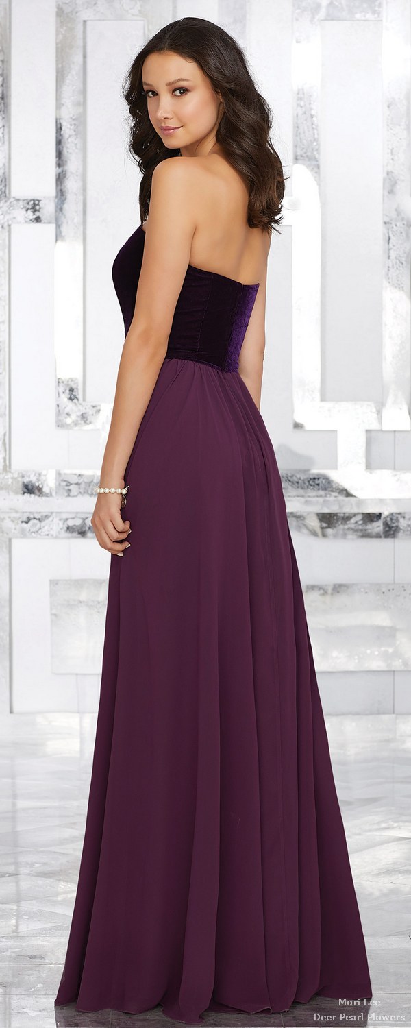 Stretch Velvet and Chiffon Bridesmaids Dress with Sweetheart Neckline 2