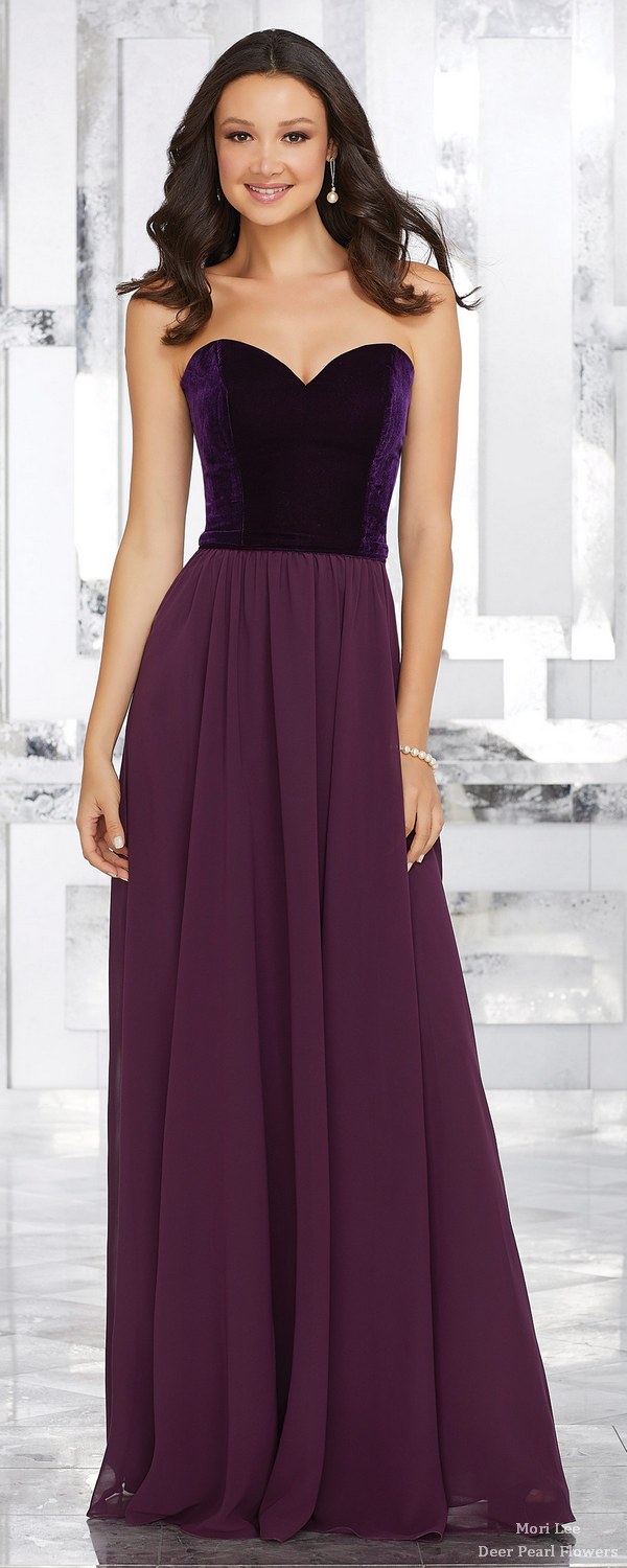 Stretch Velvet and Chiffon Bridesmaids Dress with Sweetheart Neckline