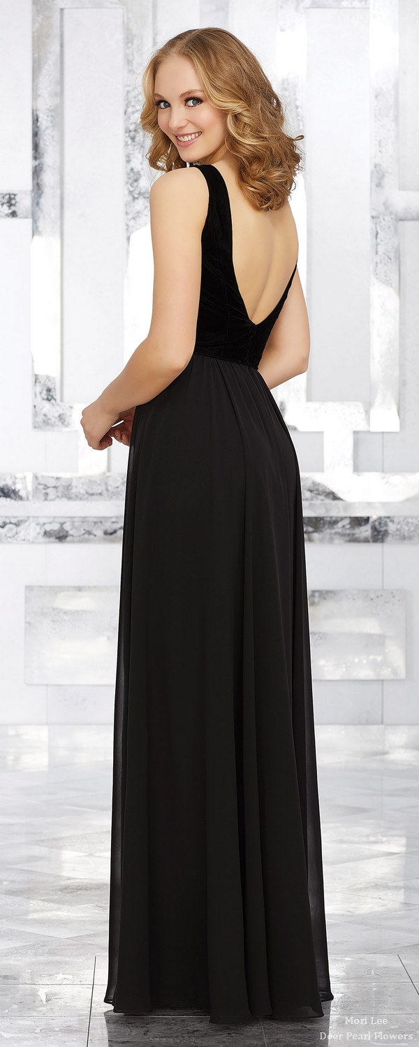 Stretch Velvet and Chiffon Bridesmaids Dress with V-Neckline 2