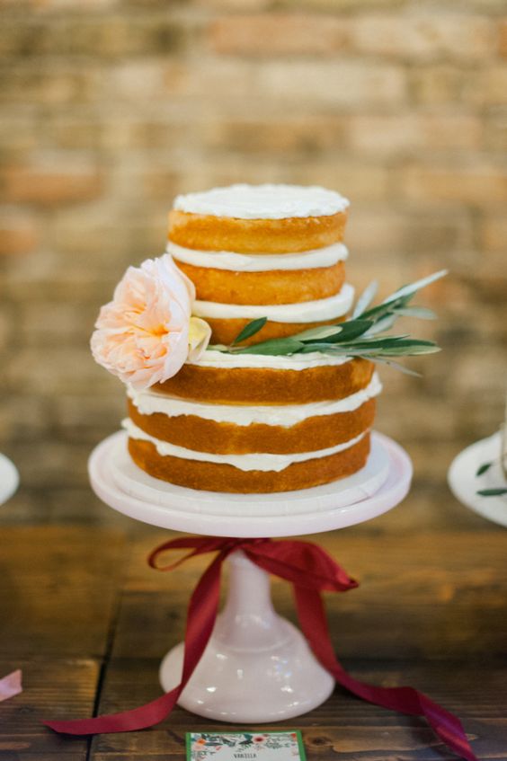 Sweet mini naked wedding cake via Melissa Oholendt