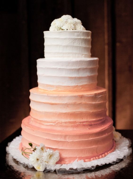 coral ombre wedding cake idea via Emily Wren Photography