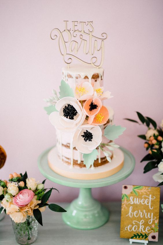 fondant floral topped wedding cake