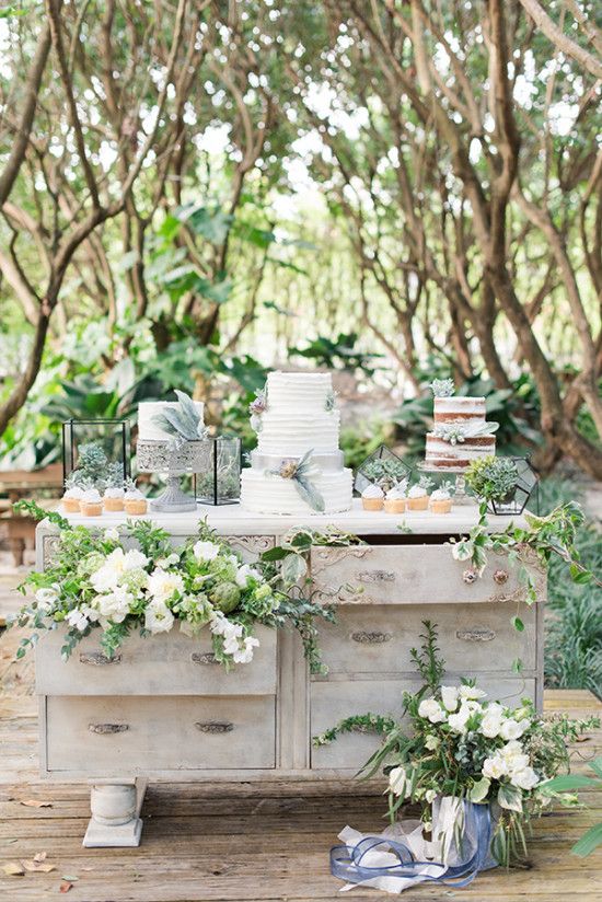 garden themed wedding dessert table