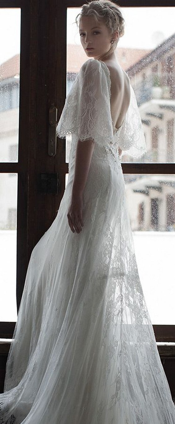 flutter sleeve bridal gown