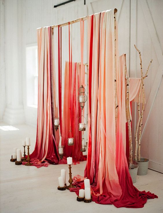 pink and red ombre wedding backdrop