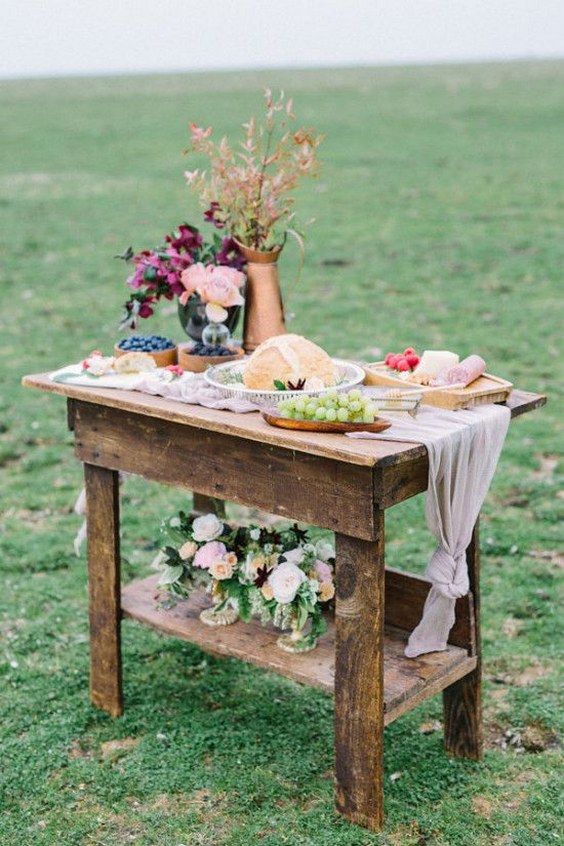 Rustic food table wedding decor