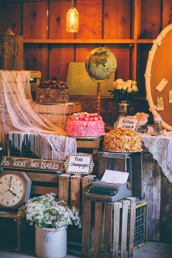 Wedding Cakes Displayed on Wooden Crates