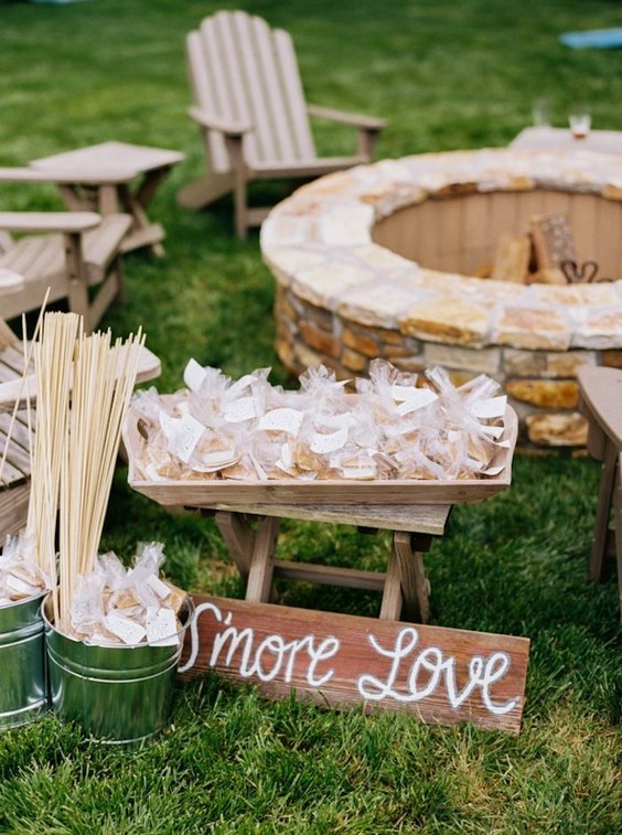 rustic fall backyard s’more wedding bar