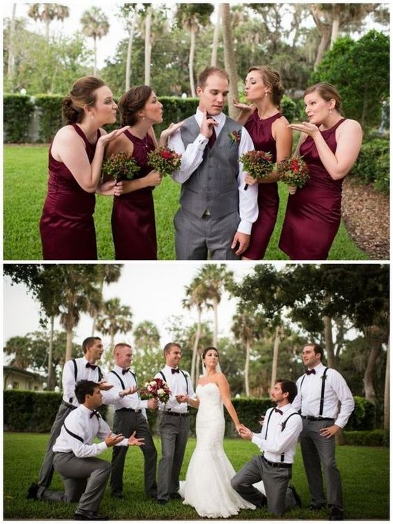 Funny wedding party photo ideas with bridesmaids and groomsmen