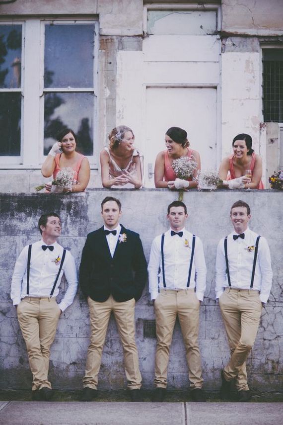 Funny wedding party photo ideas with bridesmaids and groomsmen