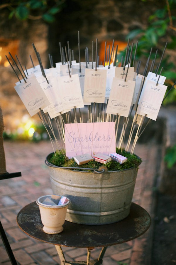 rustic country bucket wedding sparkler display