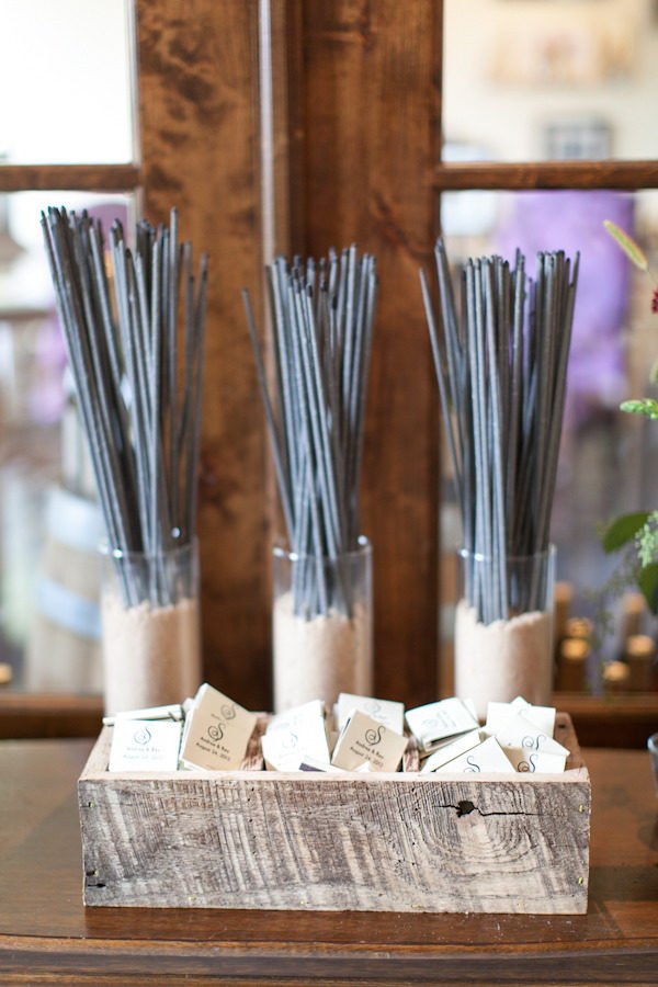 rustic indoor wedding sparkler decor