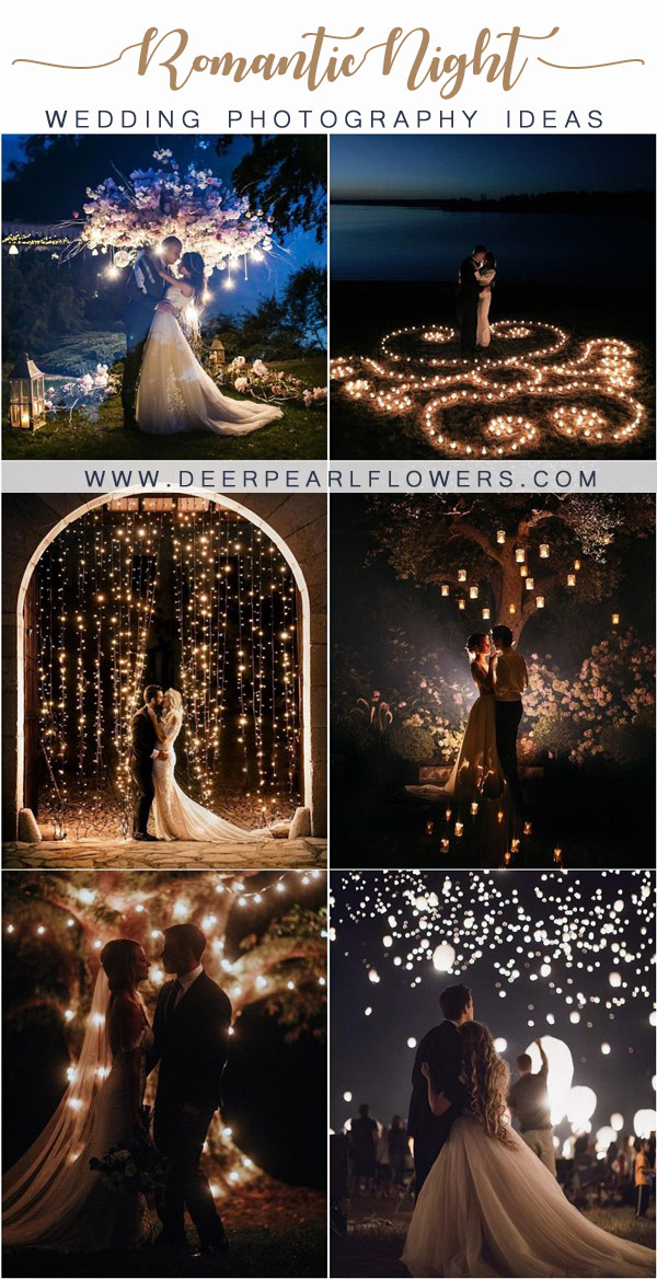 Romantic night wedding photo ideas with light