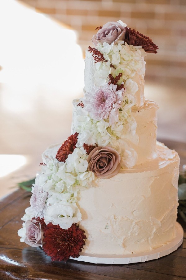 burgundy and cinnamon rose buttercream wedding cake