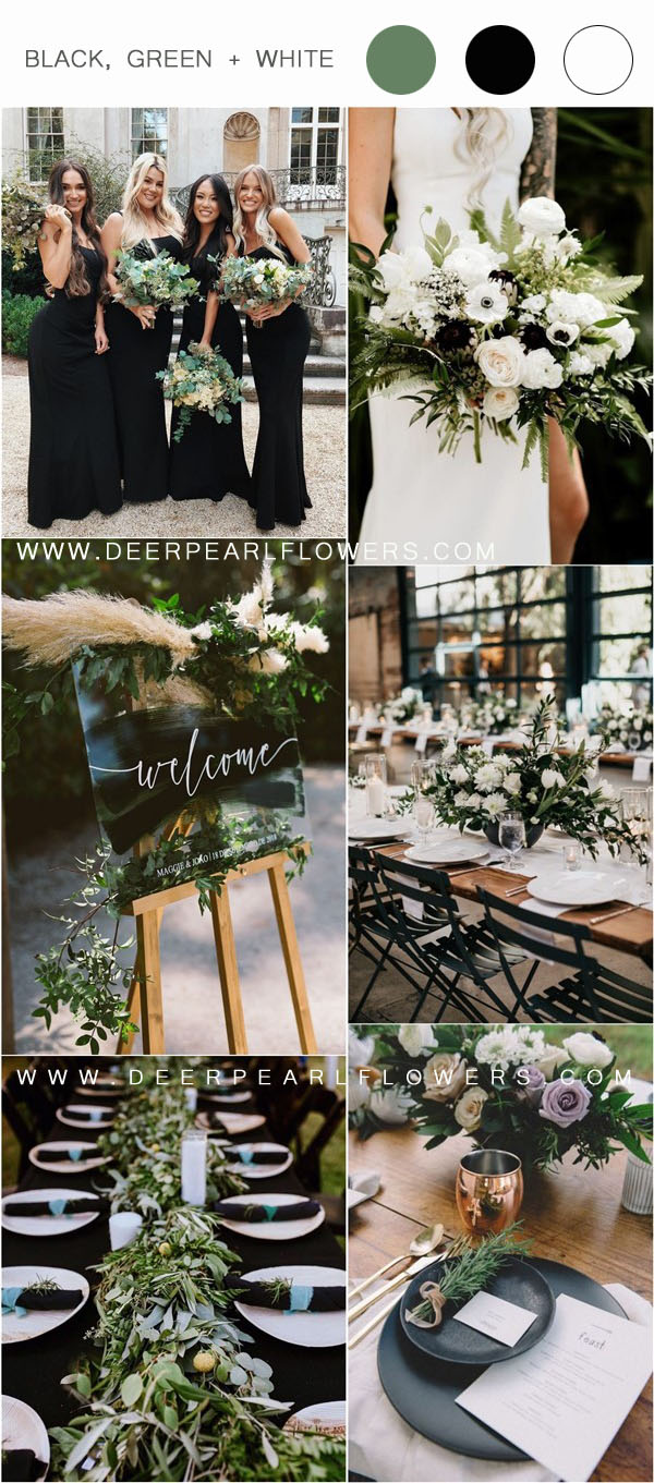 black green and white wedding color ideas1